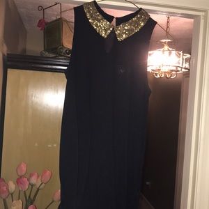 Madewell Black Tank with Gold Sequined Collar